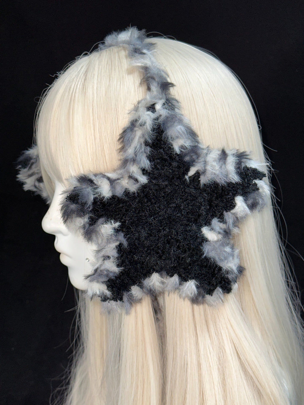 Black Star Earmuffs – Handmade Crochet Winter Ear Warmers with Starry Accents