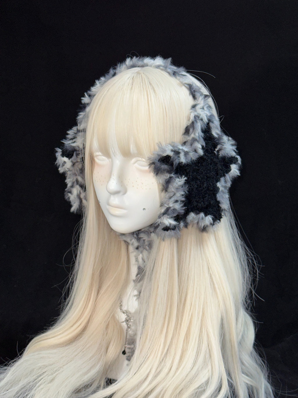 Black Star Earmuffs – Handmade Crochet Winter Ear Warmers with Starry Accents