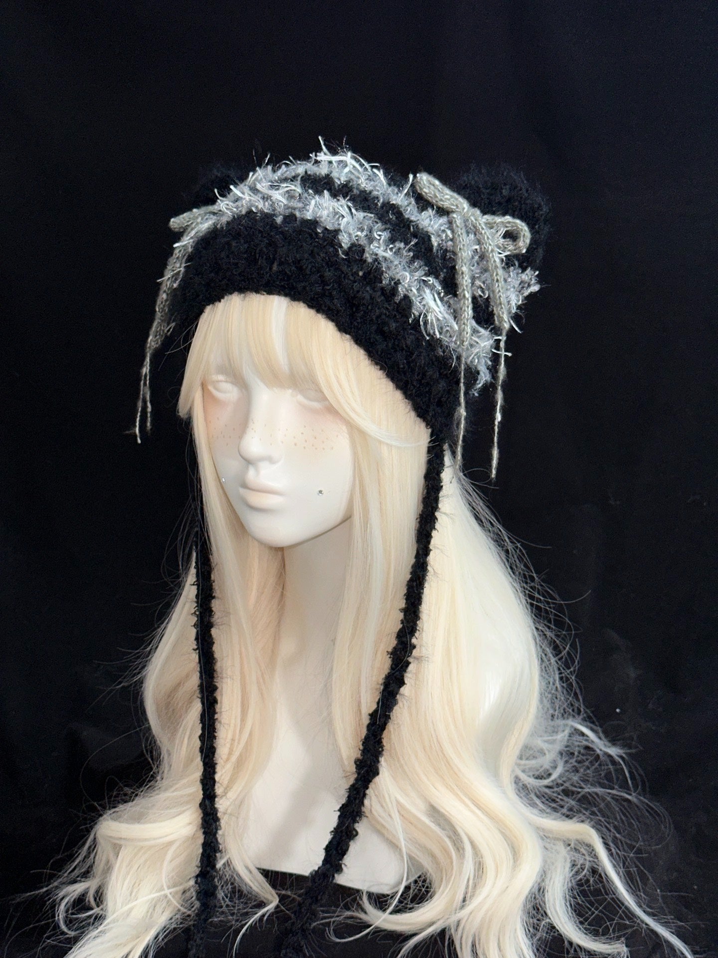 Black & Silver Bow Cat Ear Hat