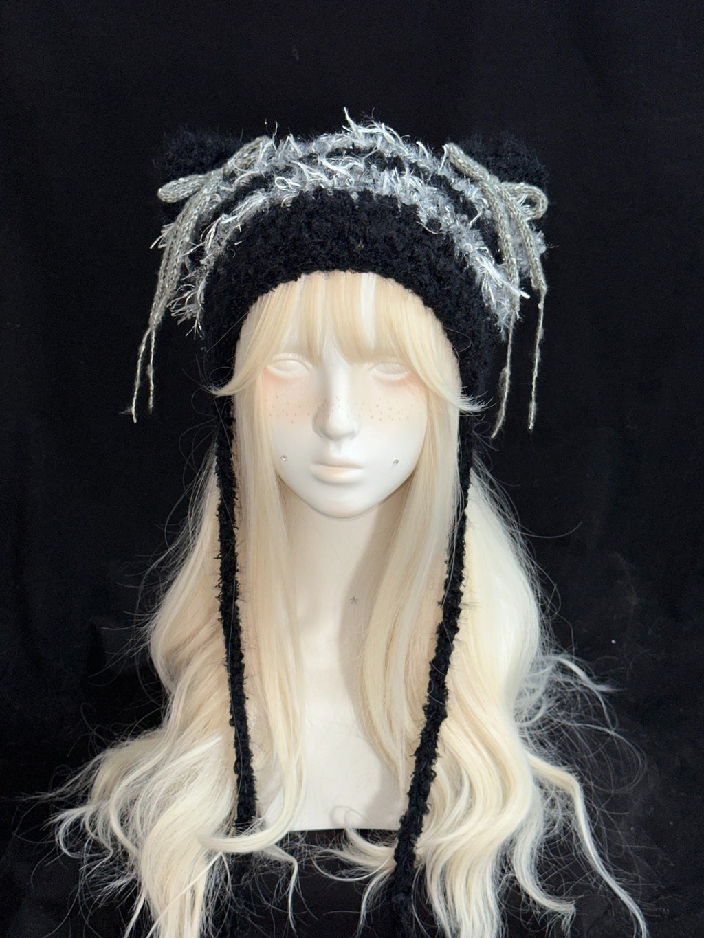Black & Silver Bow Cat Ear Hat