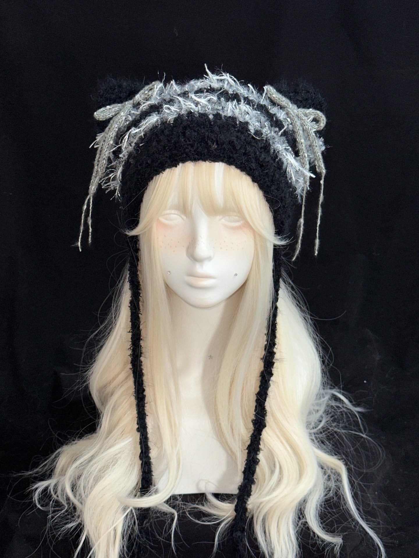 Black & Silver Bow Cat Ear Hat