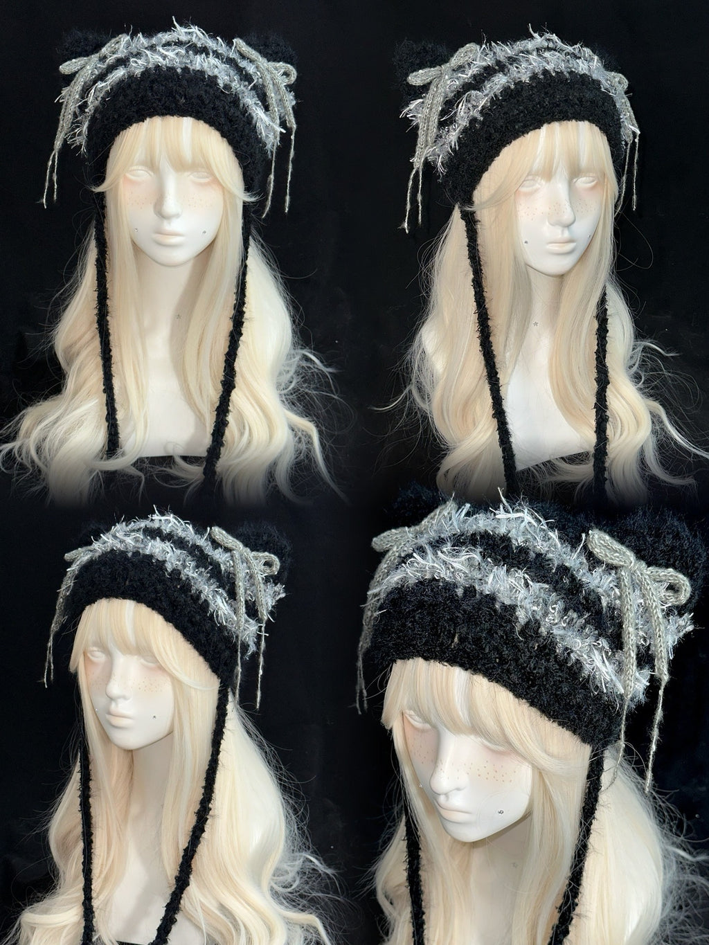 Black & Silver Bow Cat Ear Hat
