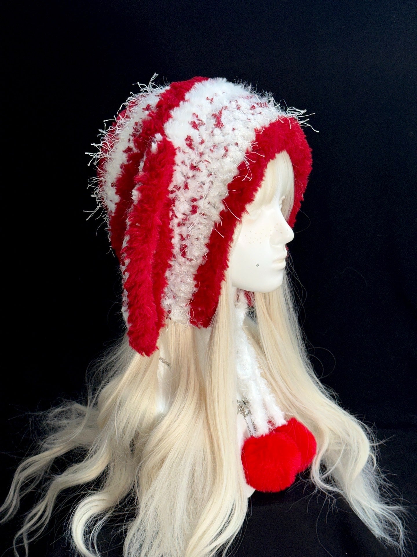 Red & White Bunny Ear Hat – Handmade Crochet Kawaii Cosplay Hat
