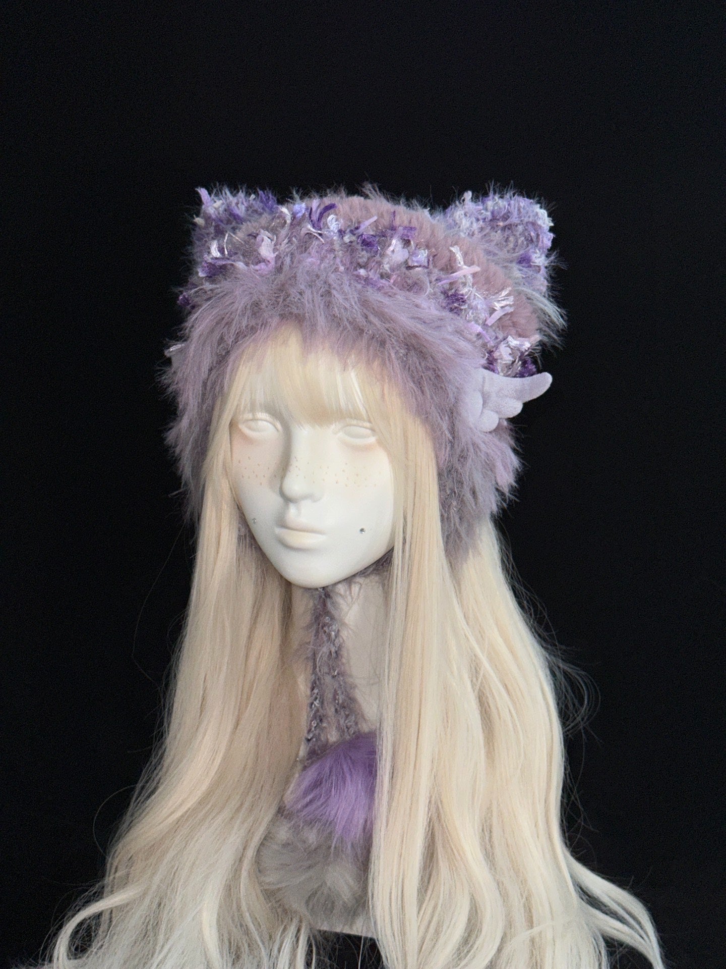 Purple Kitty Angel Ear Hat – Handmade Crochet Kawaii Earwarmer Hat