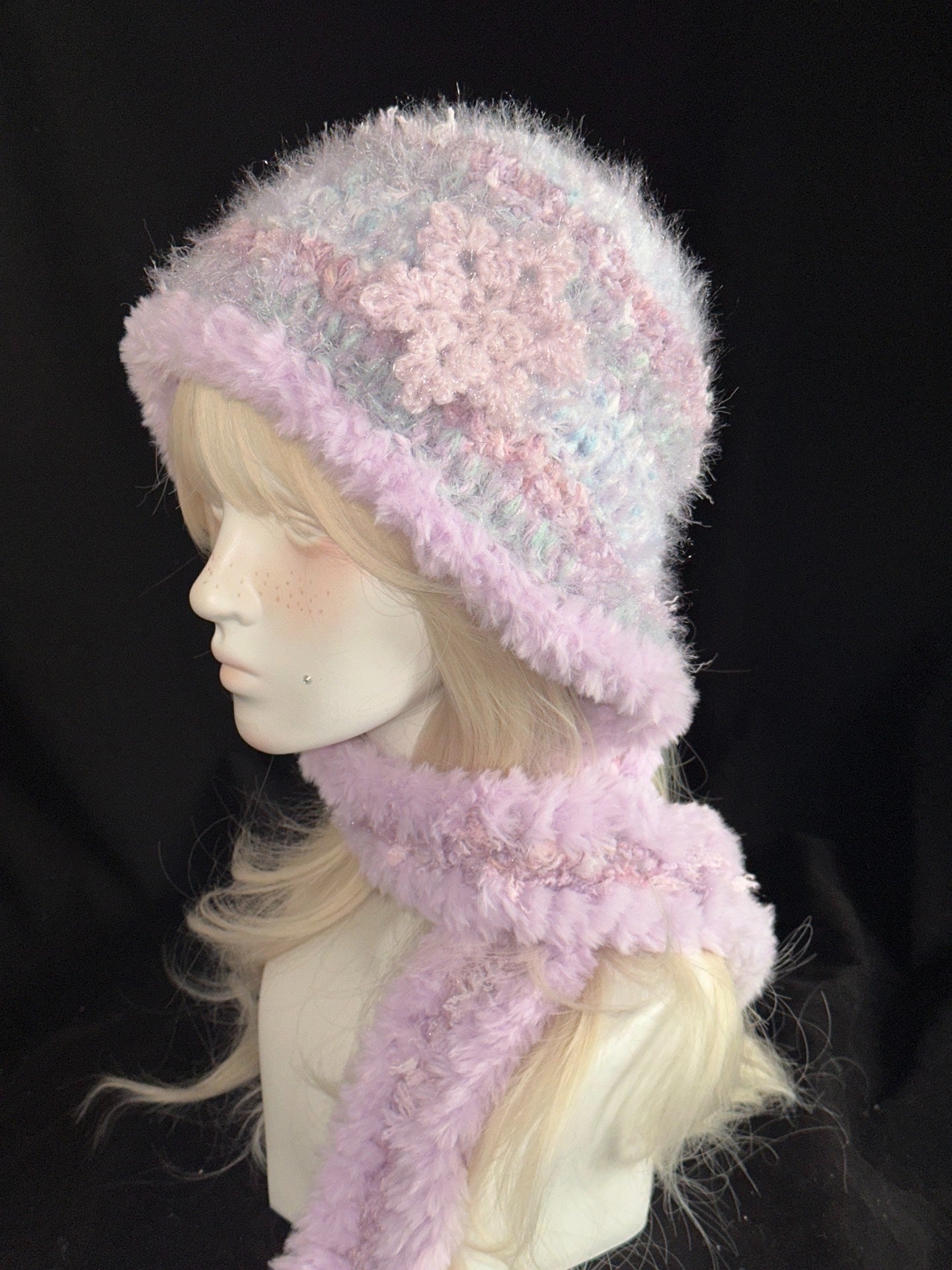 Snowflake Hooded Scarf – Handmade Crochet Winter Neck Warmer Hood with Removable Snowflake Clip