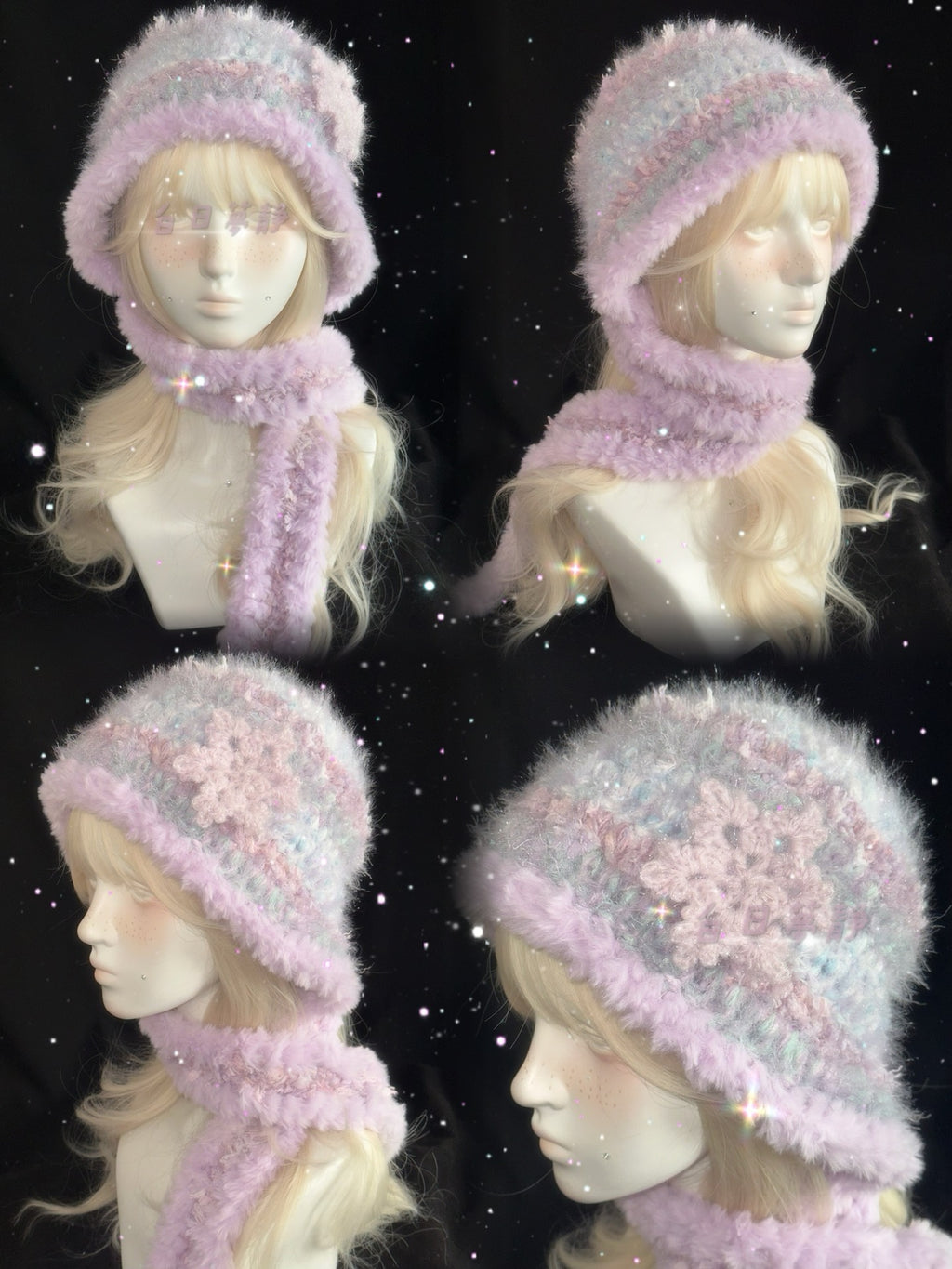 Snowflake Hooded Scarf – Handmade Crochet Winter Neck Warmer Hood with Removable Snowflake Clip