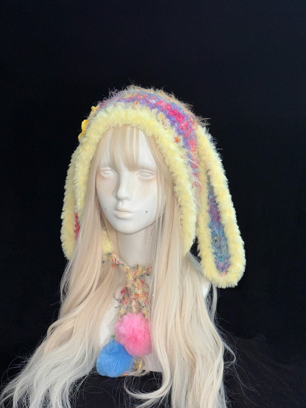 Usahana Bunny Ear Hood – Handmade Crochet Colorful Long Ear Bonnet for Kawaii Fashion & Cosplay