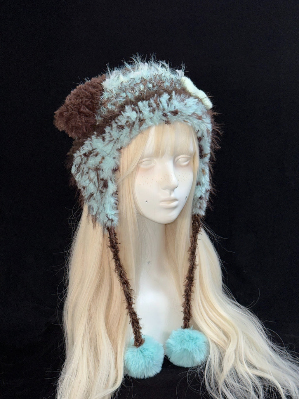 Blue & Brown Puppy Earwarmer Hat – Handmade Crochet Kawaii Hat