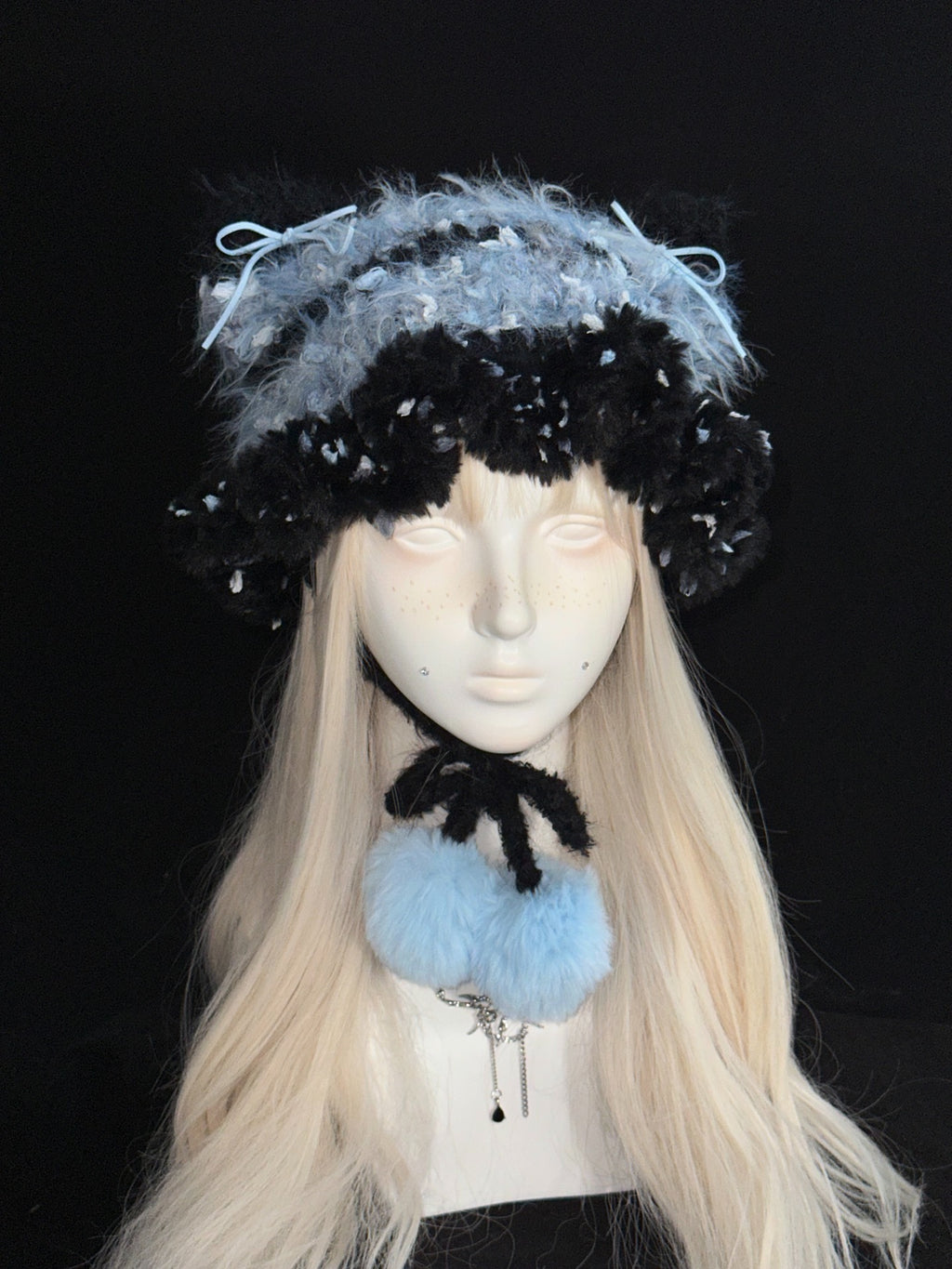 Black & Blue Jellyfish Cat Ear Hat – Handmade Crochet Kawaii Cosplay Hat
