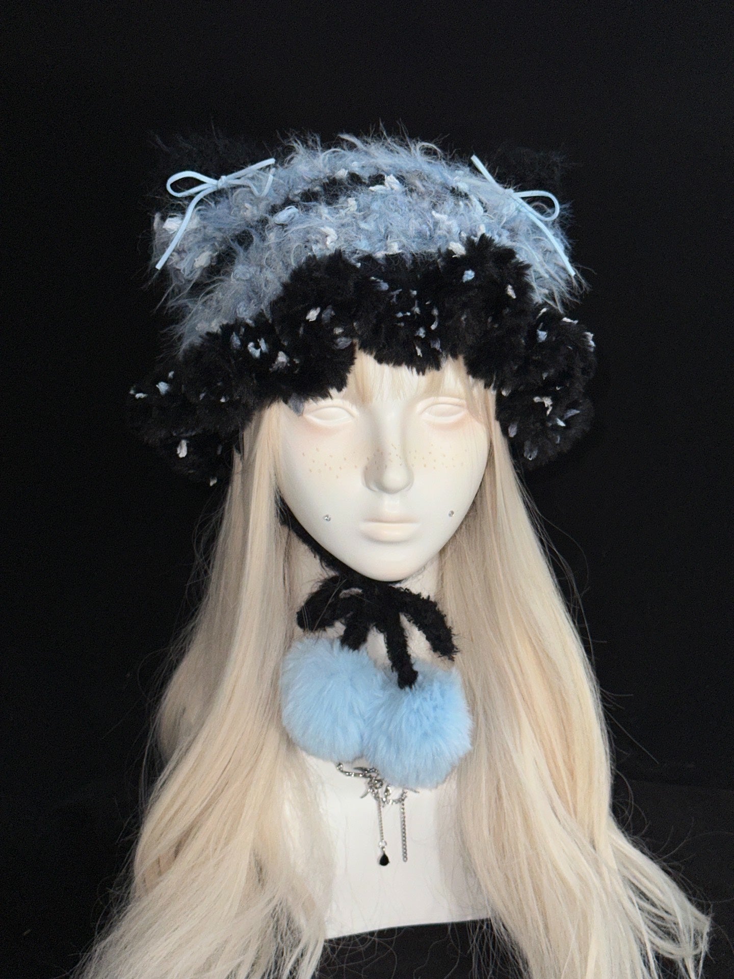 Black & Blue Jellyfish Cat Ear Hat – Handmade Crochet Kawaii Cosplay Hat