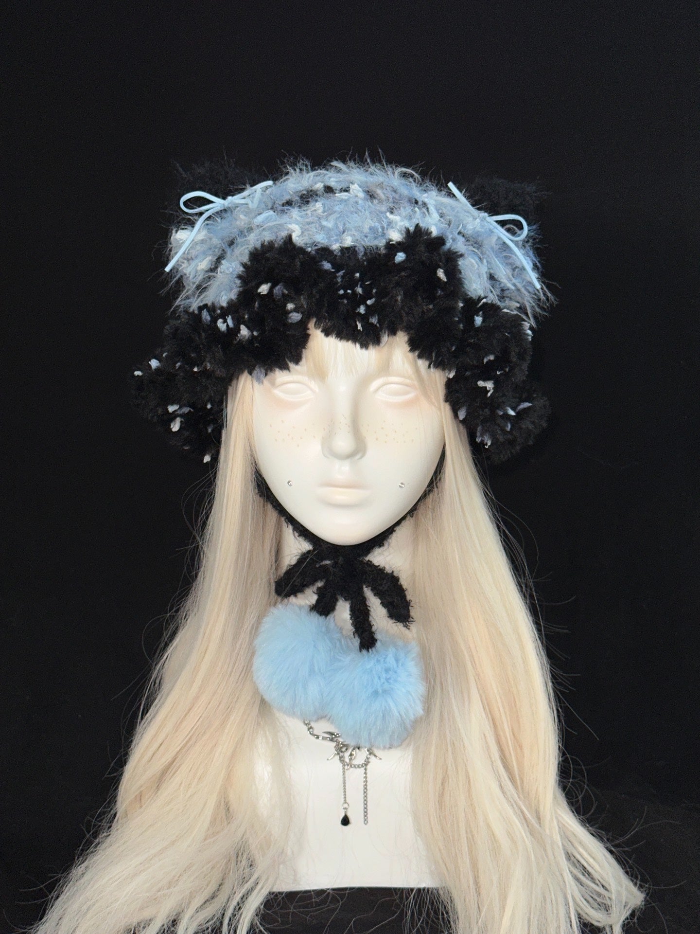 Black & Blue Jellyfish Cat Ear Hat – Handmade Crochet Kawaii Cosplay Hat