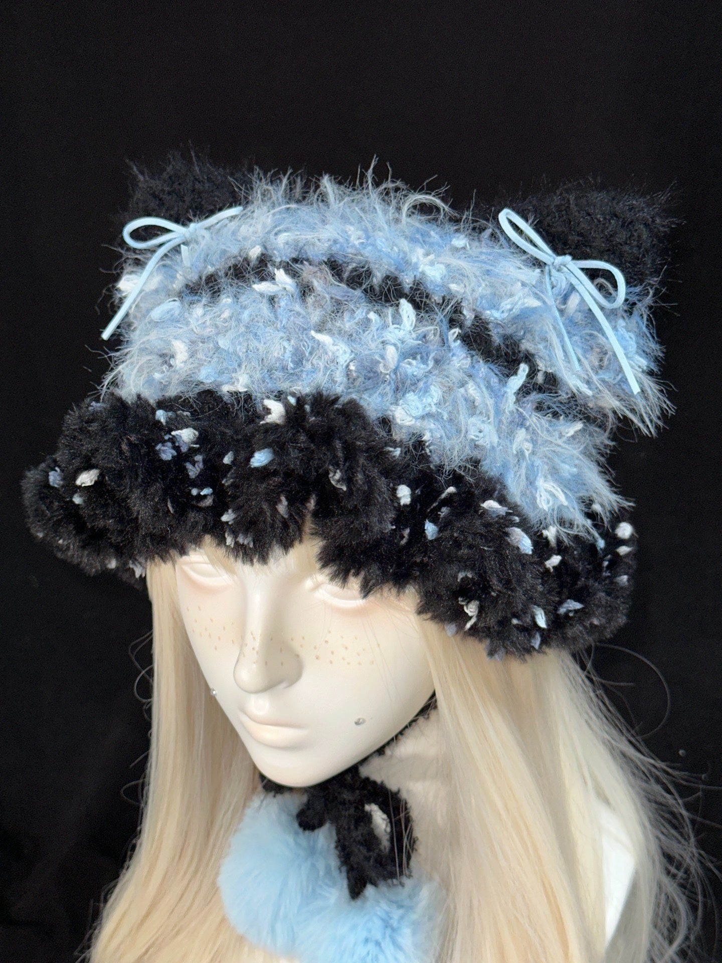Black & Blue Jellyfish Cat Ear Hat – Handmade Crochet Kawaii Cosplay Hat